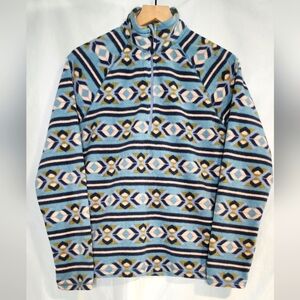 Eddie Bauer Women's 1/4 Zip Fleece Jacket Size Medium Blue Green Aztec Western